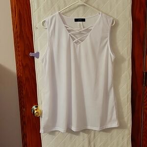 White tank with x neck detail